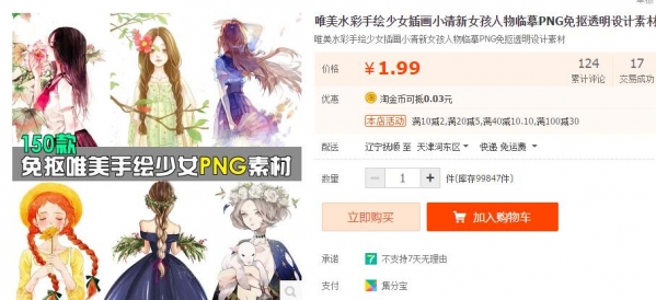 唯美水彩手绘少女插画小清新女孩人物临摹PNG免抠透明设计素材