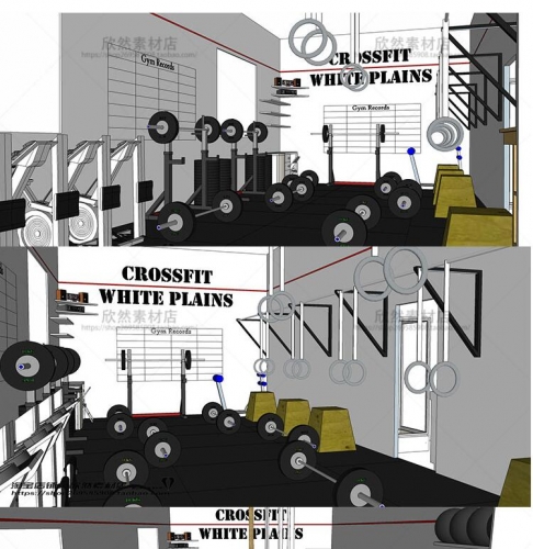 sketchup室内设计健身房运动健身器械器材跑步机su草图大师模型JS