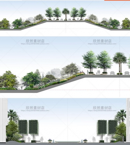 PS建筑园林景观剖面图立面图植物人物材质彩色后期素材PSD分层LP6