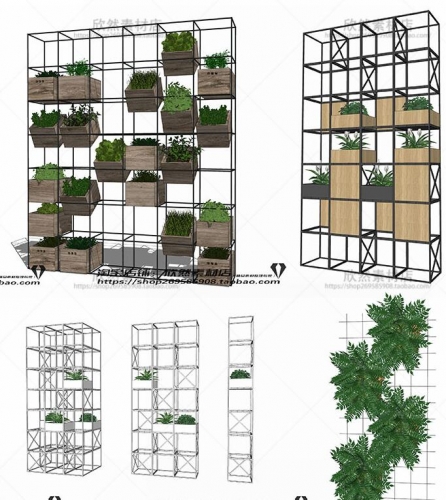 sketchup室内植物绿植墙花架垂直绿化草图大师su家装工装模型LQ