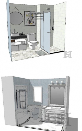 SketchUp家工装卫生间卫浴厕所浴室洗漱台组合案例草图大师su模型