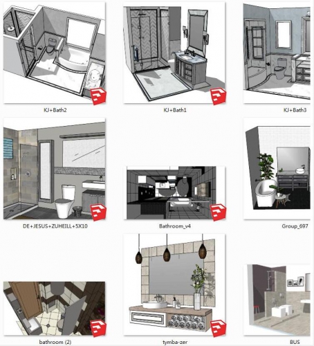 SketchUp家工装卫生间卫浴厕所浴室洗漱台组合案例草图大师su模型