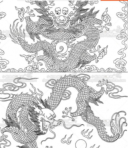 传统纹样线稿素材 工笔龙凤 花鸟吉祥图案 中国风插画 临摹图片