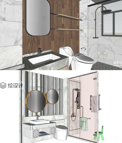 SU模型现代轻奢室内设计卫生间场景卫浴洁具su模型草图大师源文件