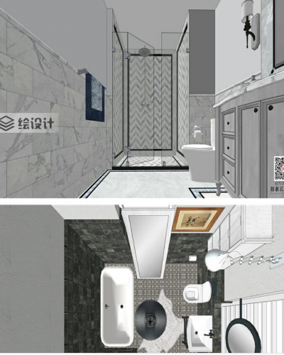 sketchup模型现代简约北欧美式欧式卫生间室内家装草图大师SU模型