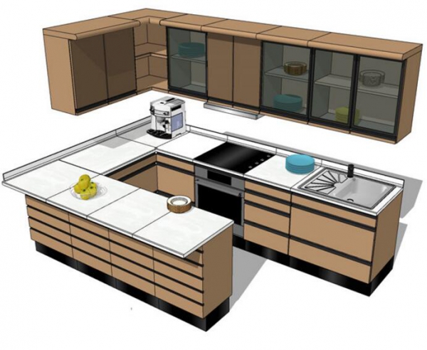 SU模型室内家装厨房橱柜组合别墅样板房橱柜草图大师su模型素材库