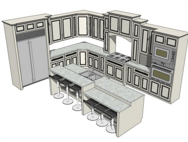 SU模型室内家装厨房橱柜组合别墅样板房橱柜草图大师su模型素材库