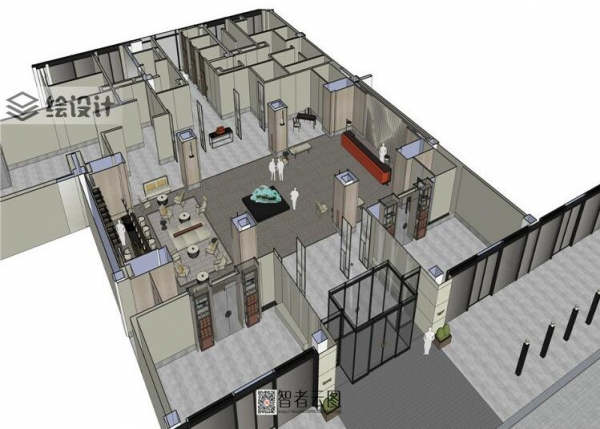 Sketchup模型 室内新中式禅意酒店大堂空间3d草图大师su模型素材