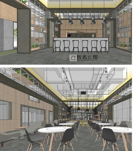 Sketchup模型工业风loft创客中心办公室内空间全套草图大师SU模型