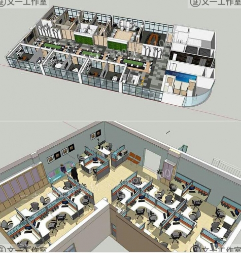 办公室会议室场景办公空间家具SU模型草图大师模型库Sketchup素材