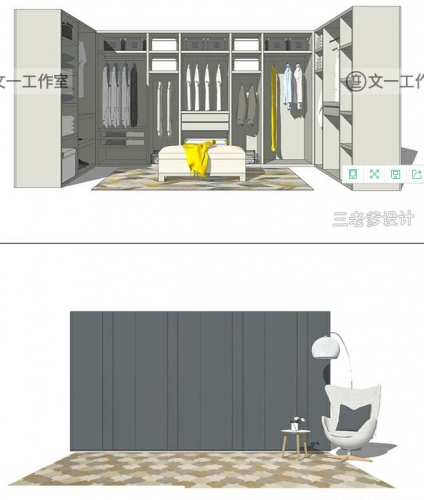 衣帽间草图大师SU模型sketchup室内设计卧室衣柜素材更衣室服装间