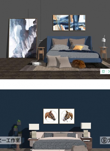 草图大师sketchup室内设计su北欧风格床具卧室软装床模型素材库