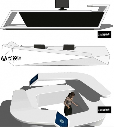 SU模型现代接待台写字楼办公室大厅大堂前台su模型草图大师源文件