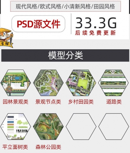 园林景观小清新植物PS彩色总平面图彩平图总平图PSD分层源文件