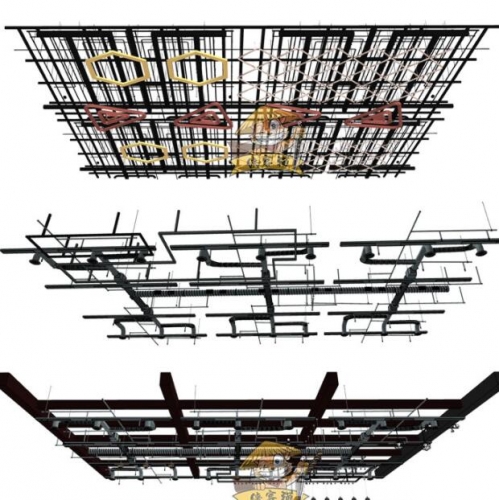 LOFT工业风SketchUp商场商城办公室工装管道消防天花吊顶SU模型库