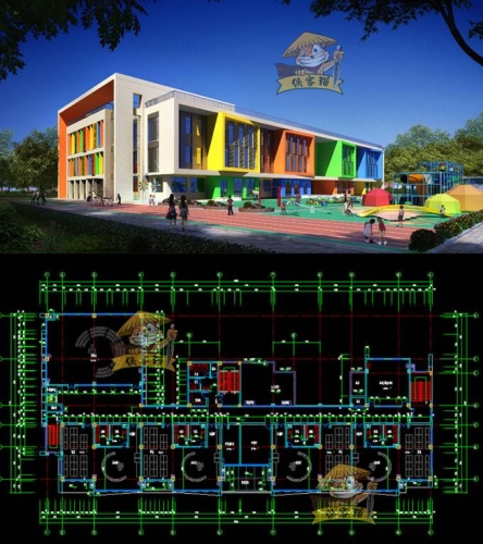 现代幼儿园早教中心培训学校教育机构草图大师SU模型CAD施工图