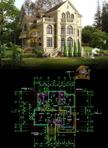 独栋别墅住宅自建房建筑设计SU模型CAD施工图3DMAX模型效果图素材