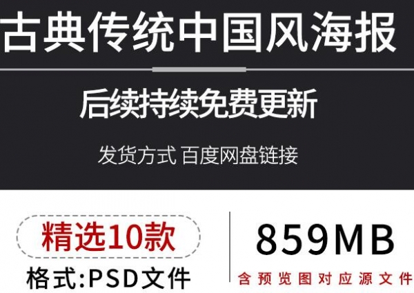 国潮中国风新年包装图案宣传促销活动海报背景psd设计素材模板