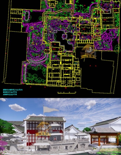 新中式SketchUp苏州古典园林别墅会所茶室庭院SU模型CAD施工图