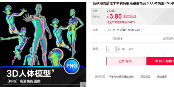 新款潮流酸性未来赛博朋克镭射渐变3D人体模型PNG图片设计素材PS