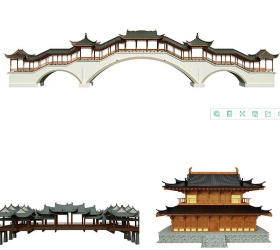 3D立体中式庭院凉亭高塔景观古建筑图元素PNG免抠C4D立体模型素材