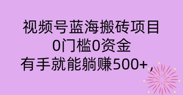 视频号蓝海搬砖项目，0门槛0资金，小白轻松上手，一天30分钟日入500+，堪比捡钱