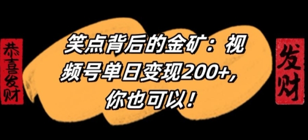 笑点背后的金矿：视频号单日变现200+，你也可以