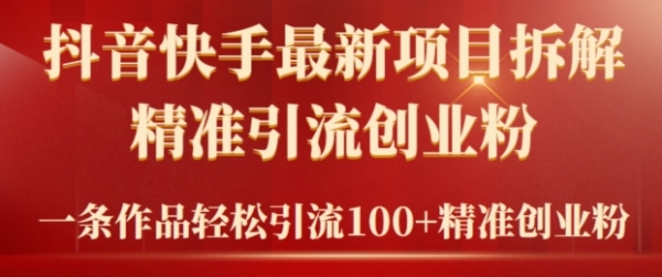 2024年抖音快手最新项目拆解视频引流创业粉，一天轻松引流精准创业粉100+