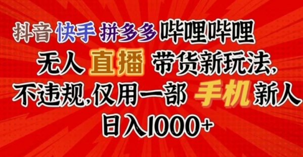 抖音快手拼多多哔哩哔哩无人直播带货新玩法，不违规，仅用一部手机新人日入1000+