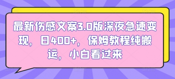 最新伤感文案3.0版深夜急速变现，日400+，保姆教程纯搬运，小白看过来