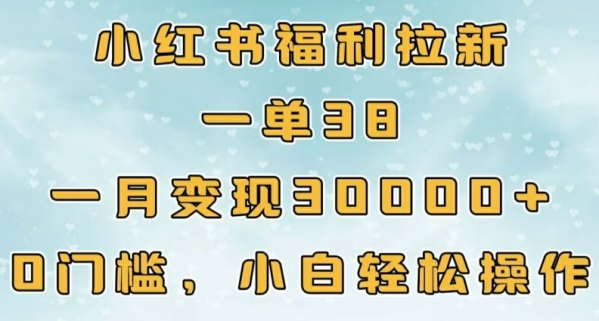 小红书福利拉新，一单38，一月3000+轻轻松松，0门槛小白轻松操作