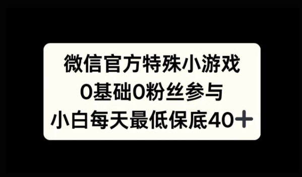 微信官方特定小游戏，0基础0粉丝，小白上手每天最少保底40+