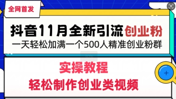 抖音全新引流创业粉，轻松制作创业类视频，一天轻松加满一个500人精准创业粉群 ...