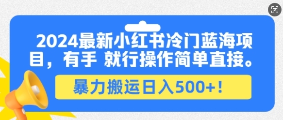 2024最新小红书冷门蓝海项目，有手就行操作简单直接，暴力搬运日入500+