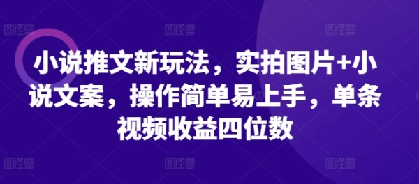 小说推文新玩法，实拍图片+小说文案，操作简单易上手，单条视频收益四位数 ...